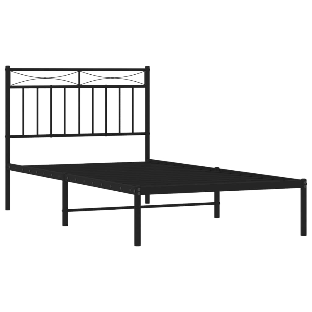 vidaXL Robust Metal Single Bed Frame with Headboard and Extra Storage - Black 39.4&quot;x74.8&quot; - Modern Steel Design for Bedroom