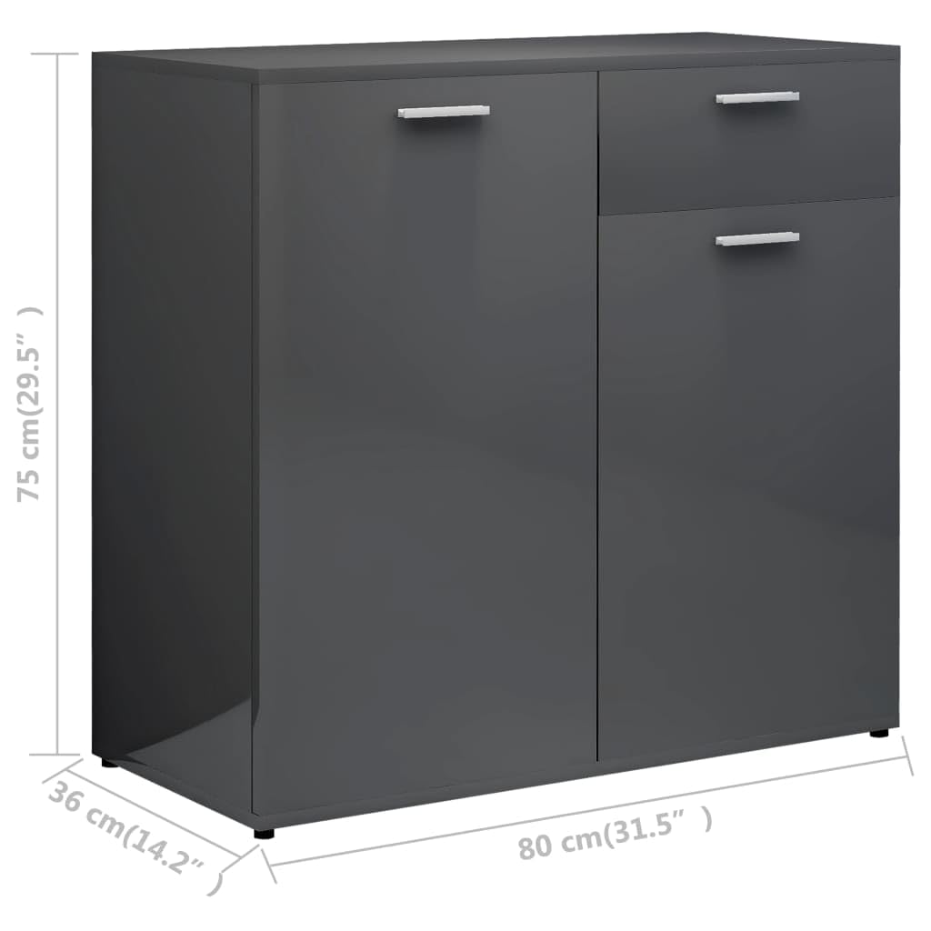 Jinxuny Sideboard High Gloss Gray 31.5&quot;x14.2&quot;x29.5&quot; Chipboard