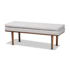 Baxton Studio Rika Mid-Century Modern Greyish Beige Fabric Upholstered Walnut Brown Finished Boomerang Bench