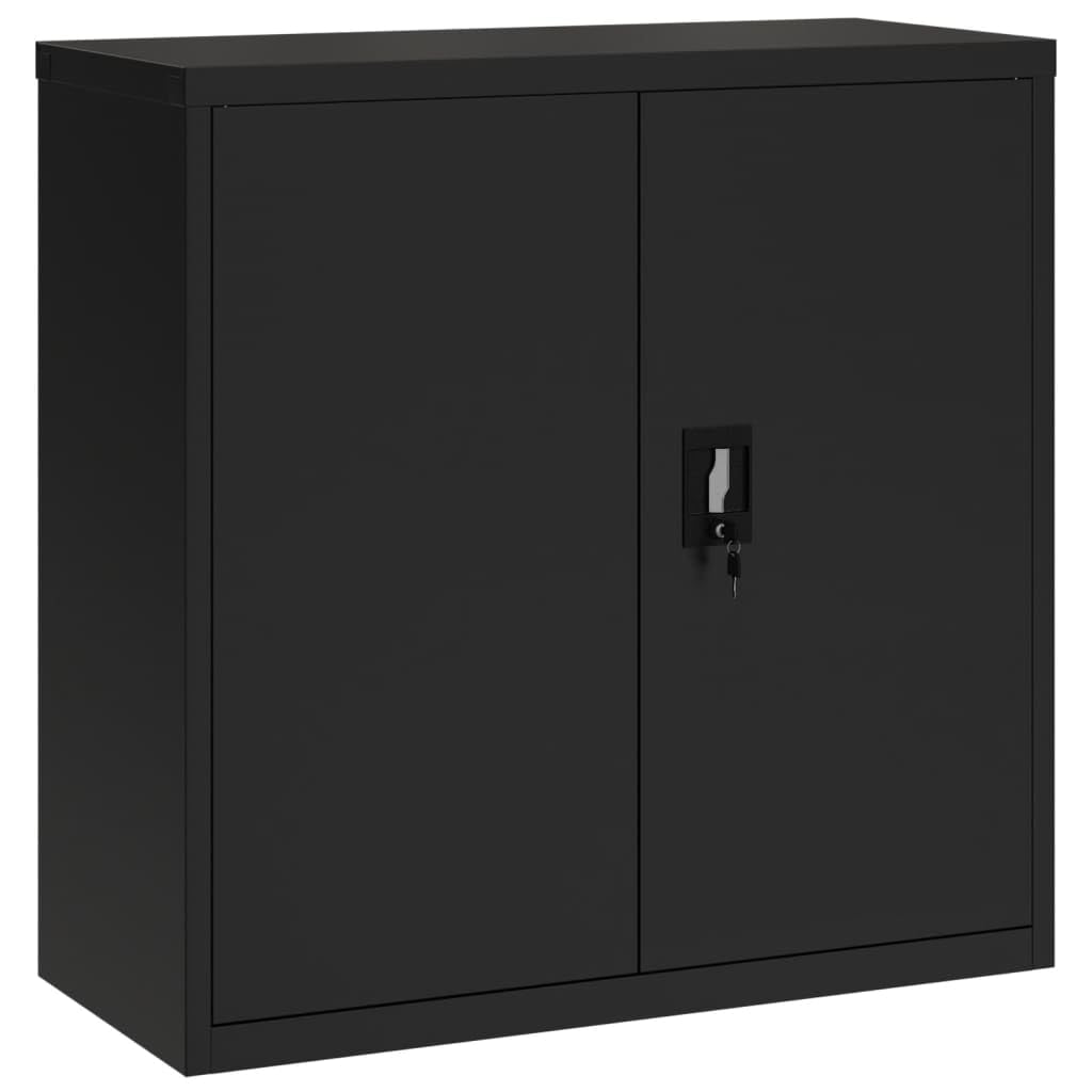 vidaXL Powder-Coated Steel File Cabinet with Adjustable Shelves and Lockable System, Ample Storage, Industrial Design, Black Finish