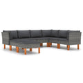 vidaXL 8 Piece Patio Lounge Set with Cushions - Durable, Outdoor, Weather-Resistant with PE Rattan and Solid Eucalyptus Wood Legs - Gray Patio Sofa Set for Garden, Farmhouse Style