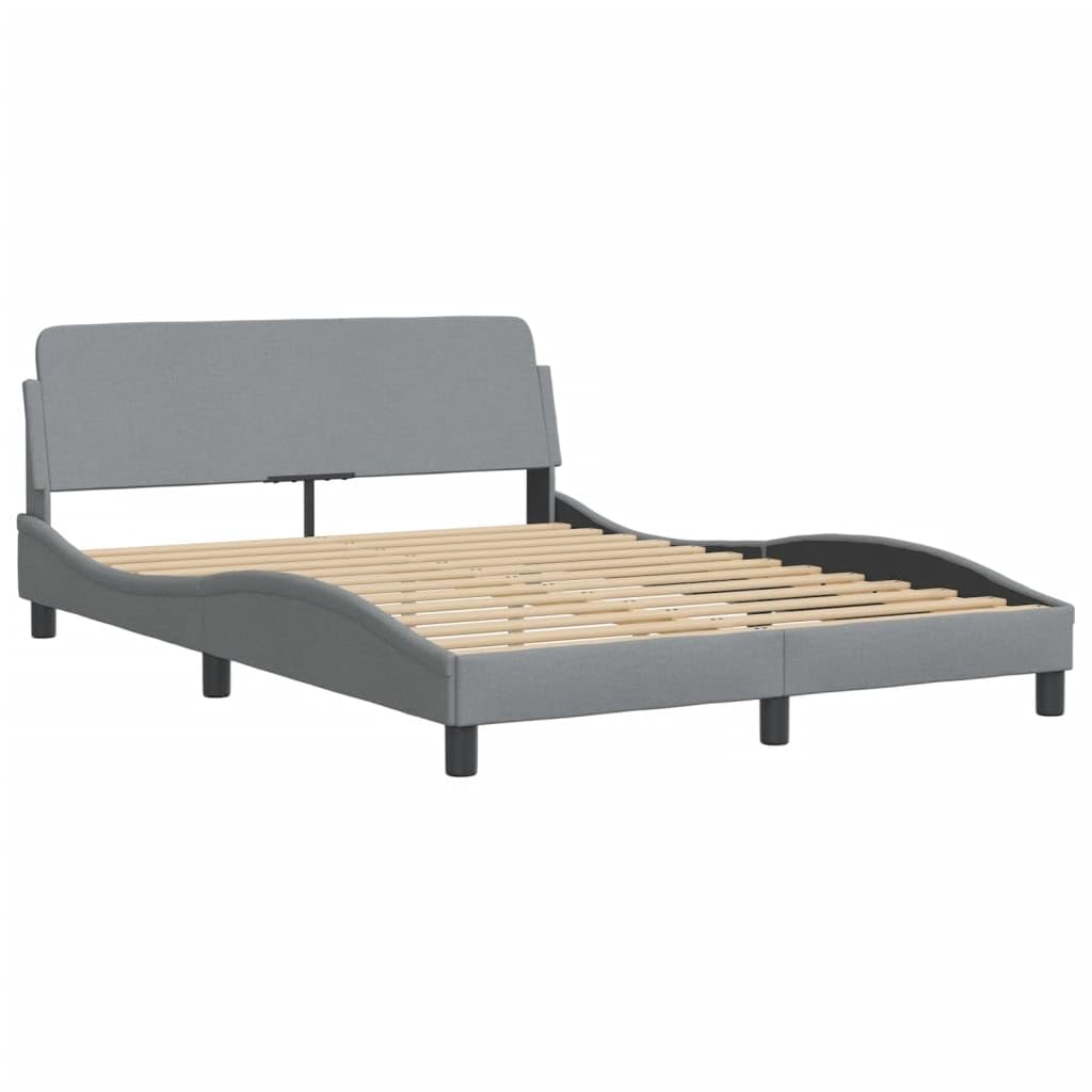 vidaXL Light Gray Double Bed Frame with Headboard - 53.9"x74.8" Fabric Upholstery, Contemporary Bedroom Furniture, Metal & Pine Wood Structure