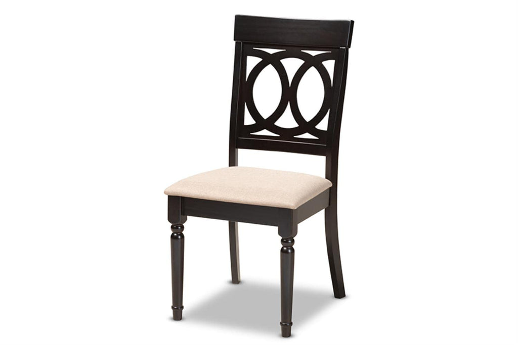 Baxton Studio Lucie Modern and Contemporary Sand Fabric Upholstered Espresso Brown Finished 5-Piece Wood Dining Set