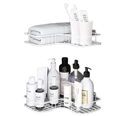 2Pis White Bathroom Corner Shelf For Storage  Mild Steel Wall Mounted Washroom Rack  Single Layer Multipurpose Towel & Soholde