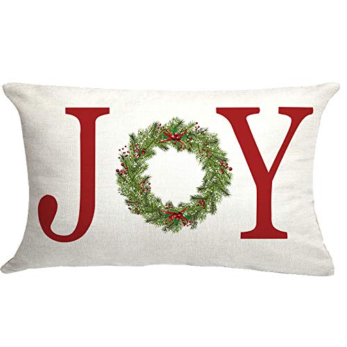 Gtext Joy With Wreath Throw Pillow Cover Farmhouse Christmas Decor Cuhion Cover Buffalo Check Trees Pillow Cover Farm Decor 20X1