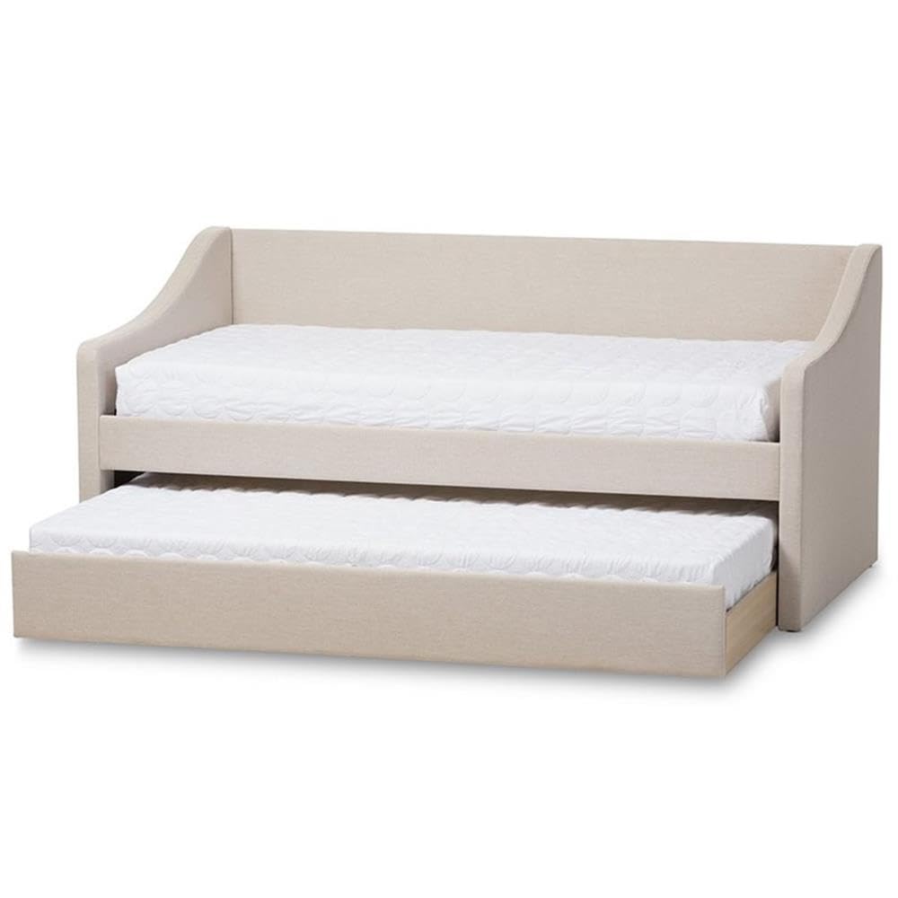 Baxton Studio Barnstorm Modern and Contemporary Beige Fabric Upholstered Daybed with Guest Trundle Bed