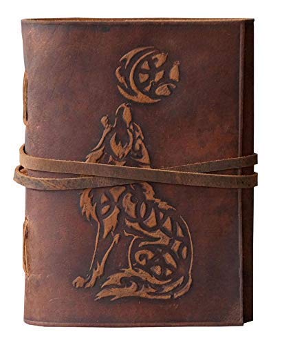 Agwani Handicraft Wolf Leather Journal Embossed Bound - Writing Notebook Handmade Daily Notepads For Men & Women Blank Paper Bes