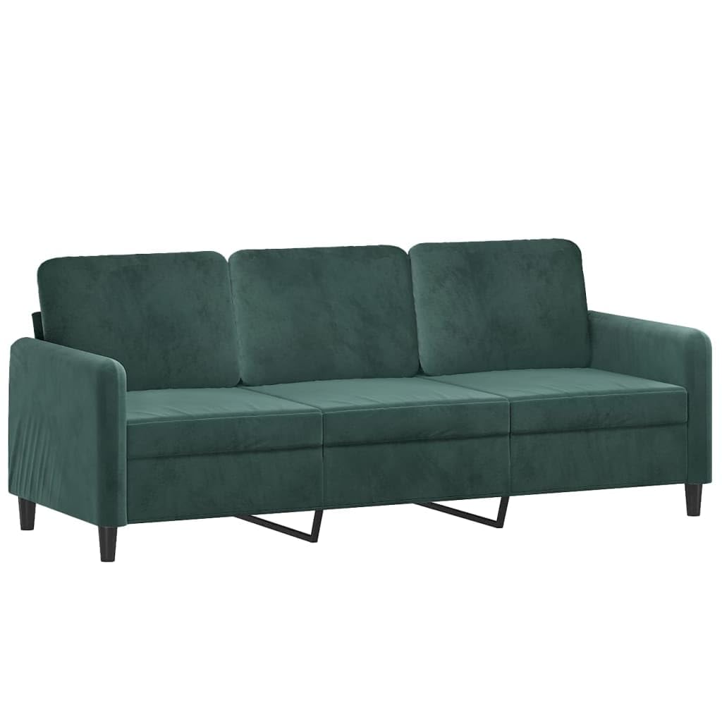 vidaXL Modern Dark Green 3-Seater Sofa, Velvet Ultra Soft Upholstered Couch, Sturdy Metal Frame, Deep Seating and Plush Cushions - Fits Living Room, Lounge Area, Office