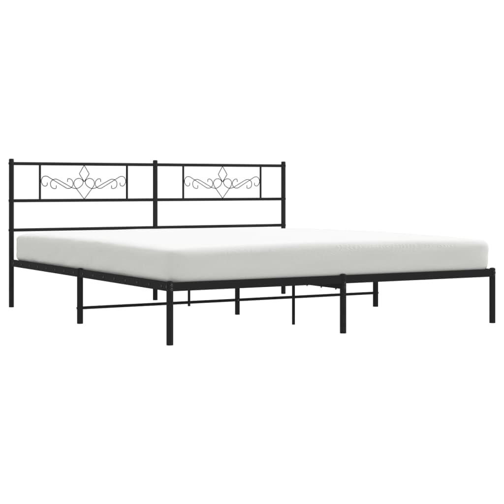 vidaXL 12 Inch Modern Black King Size Bed Frame with Headboard, Sturdy Metal Platform Bed Frame & Slats, Extra Under Bed Storage, No Box Spring Needed, Without Mattress