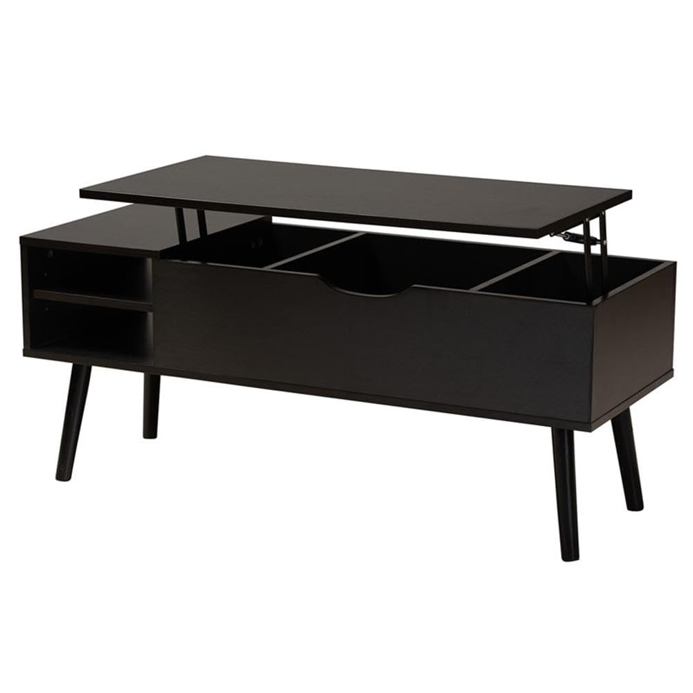 Baxton Studio Roden Modern Two-Tone Black and Espresso Brown Finished Wood Coffee Table with Lift-Top Storage Compartment Wood/Dark Brown/Black