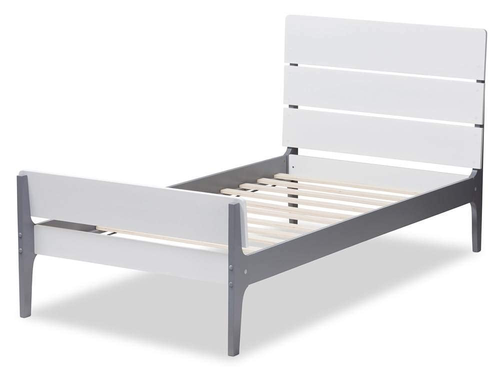 Baxton Studio Nereida Modern Classic Mission Style White and Dark Grey-Finished Wood Twin Platform Bed