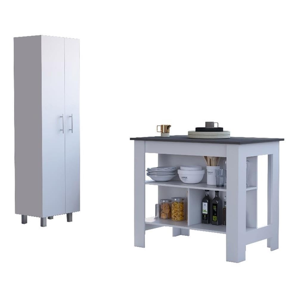 Fm Furniture London Kitchen Set,35.4' H X 40.5' W X 27.5' D,White/Onyx