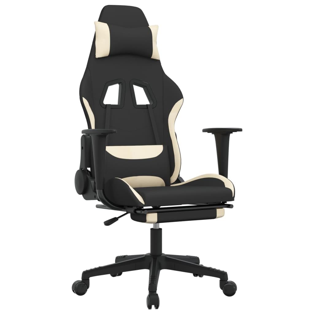 vidaXL Modern Gaming Chair with Adjustable Features, Black and Cream Fabric - Ideal for Enhancing Gaming Experience with Ultimate Comfort - Made from Durable Materials.