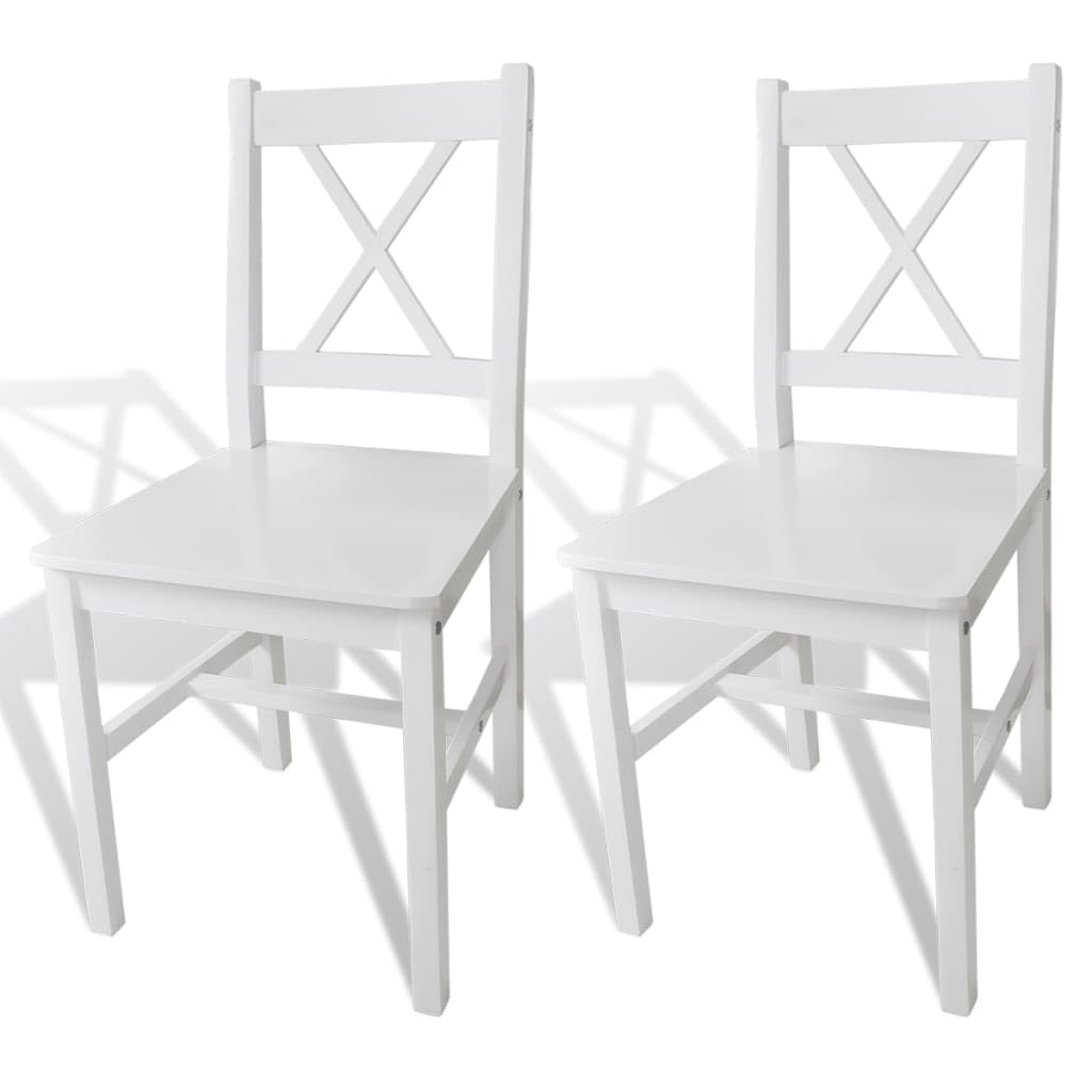 vidaXL Dining Room Chairs, Set of 2, Dining Room Chairs with Backrest, Dining Chair, Kitchen Chair for Dining Room, Kitchen, Wooden Chair, White Pine Wood