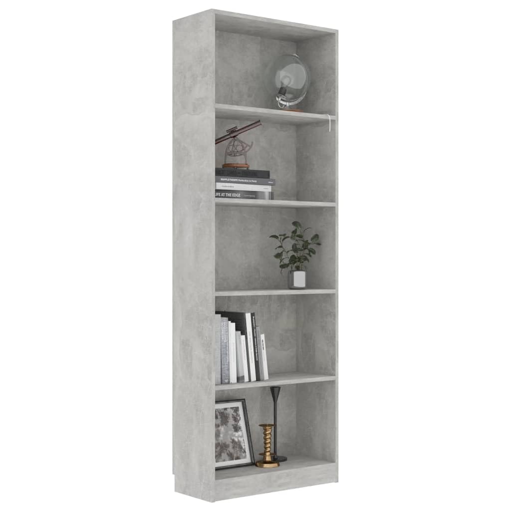 vidaXL 5-Tier Book Cabinet Concrete Gray 23.6"x9.4"x68.9" Chipboard