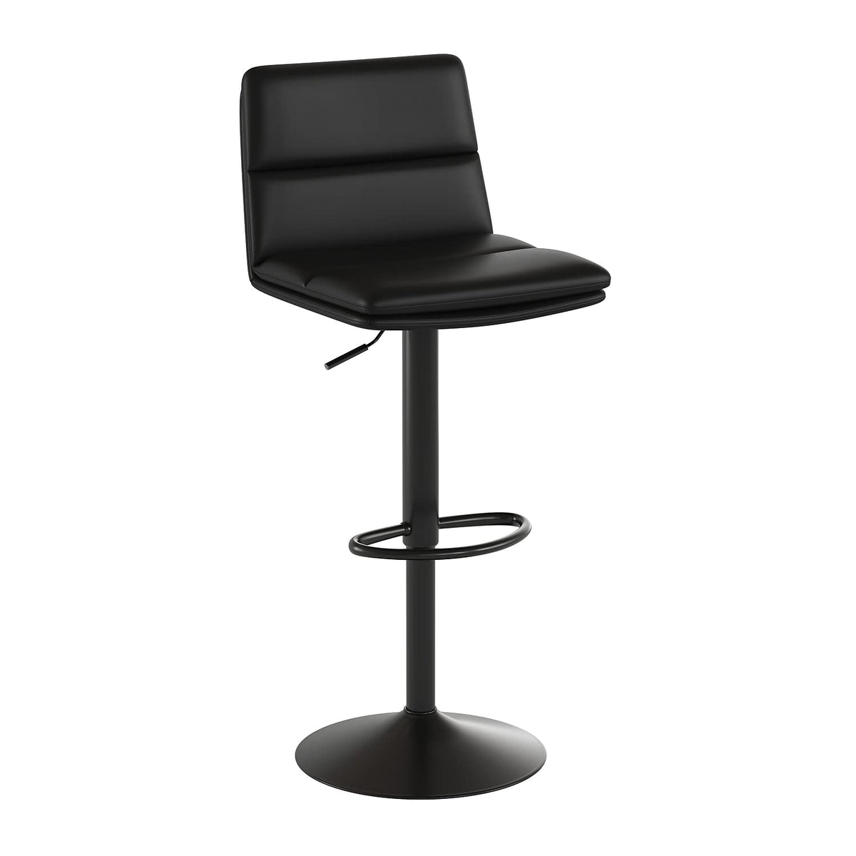 Flash Furniture Hughes Set of 2 Modern Commercial Grade Barstools - Black LeatherSoft Upholstery - Adjusts from Counter to Bar Height - Mid-Back - Channel Stitching