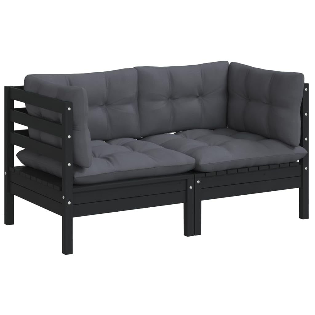vidaXL Solid Wood Pine 2-Seater Patio Sofa with Anthracite Cushions Garden Outdoor Lawn Yard Terrace Balcony Wooden Seat Seating Sofa Furniture