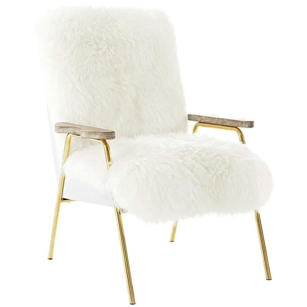 Modway Sprint Luxurious Sheepskin Wool Accent Lounge Arm Chair In Brown White