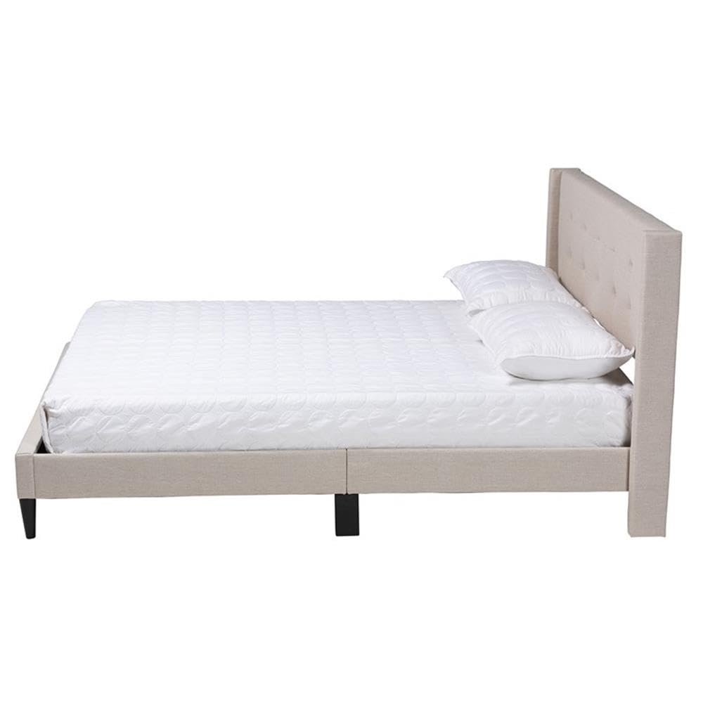 Baxton Studio Casol Mid-Century Modern Transitional Beige Fabric Upholstered Queen Size Platform Bed