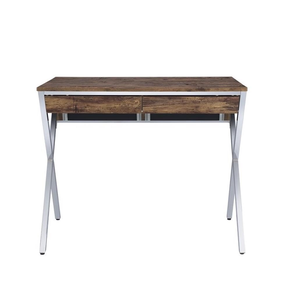 Acme Callers 2-Drawer Wooden Home Office Desk In Weathered Oak And Chrome