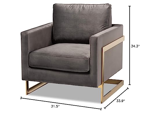 Baxton Studio Matteo Glam and Luxe Grey Velvet Fabric Upholstered Gold Finished Armchair