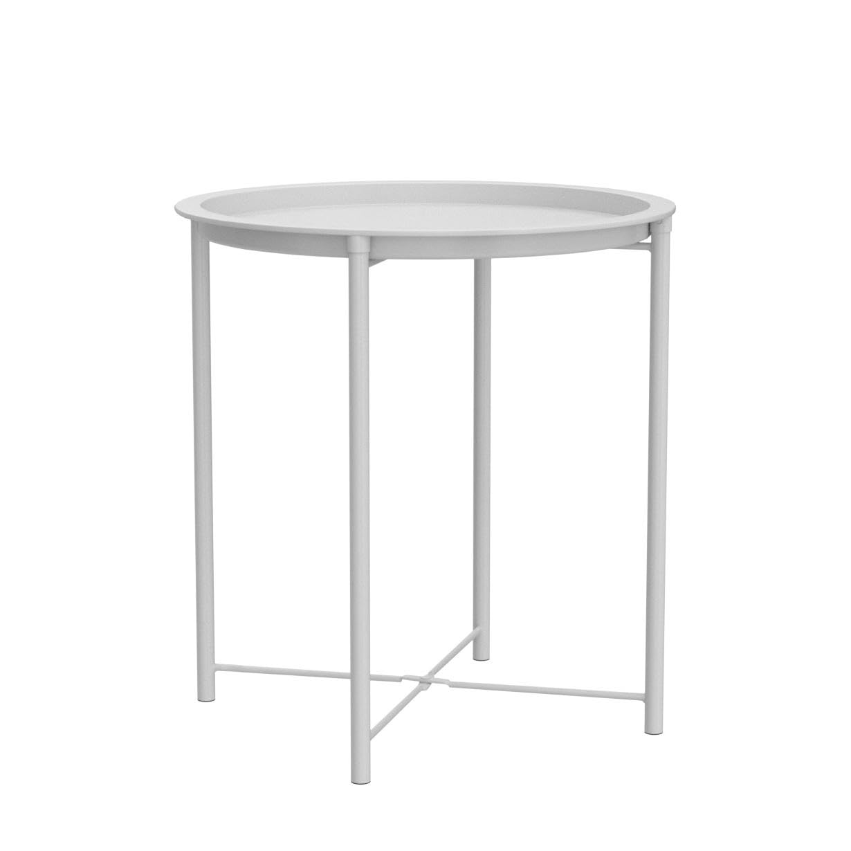 Vecelo Side/End Table, Folding Round Metal Anti-Rust And Waterproof Outdoor Or Indoor Tray For Living Room Bedroom Balcony And Office, 1 Pcs, Grey