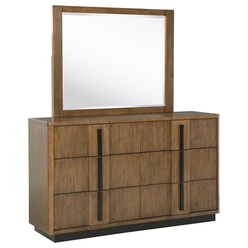 Coaster Home Furnishings Terrace Transitional 66-inch 6-Drawer Bedroom Dresser with Mirror Bedroom Clothing Storage Cabinet Wide Chest of Drawers Organizer Unit Ash Brown 224903M