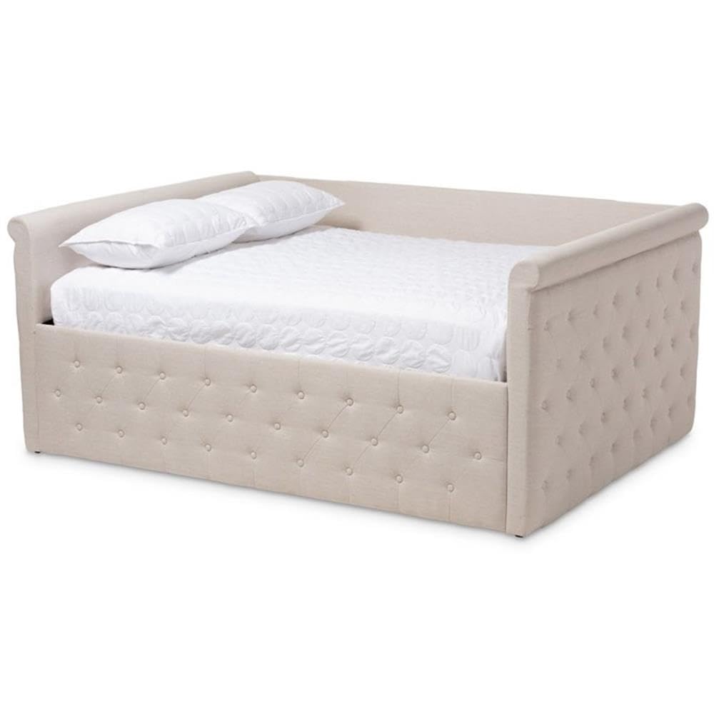 Baxton Studio Amaya Modern and Contemporary Light Beige Fabric Upholstered Queen Size Daybed