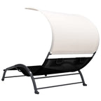 vidaXL Dual Sun Lounger with Canopy - Indoor/Outdoor Black Textilene Lounge Bed with Pillows and Steel Frame