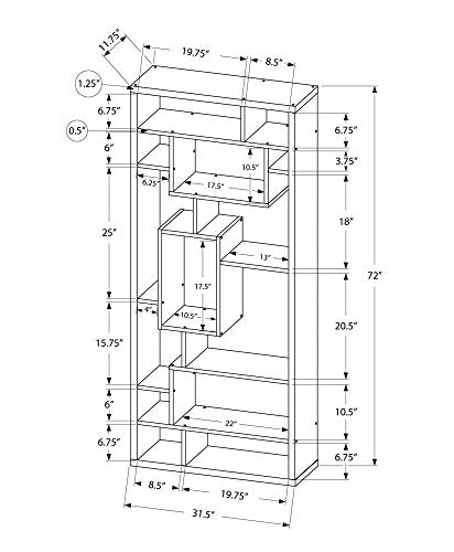 Monarch Specialties White Hollow-Core Bookcase, 72-Inch