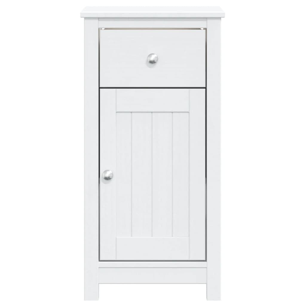 vidaXL Bathroom Cabinet Berg White, Solid Pine Wood Construction, Ample Storage with Drawer and Door, Easy-Glide Metal Slides, Easy-to-Clean UV-Painted Design, Modern Styling with Metal Handles