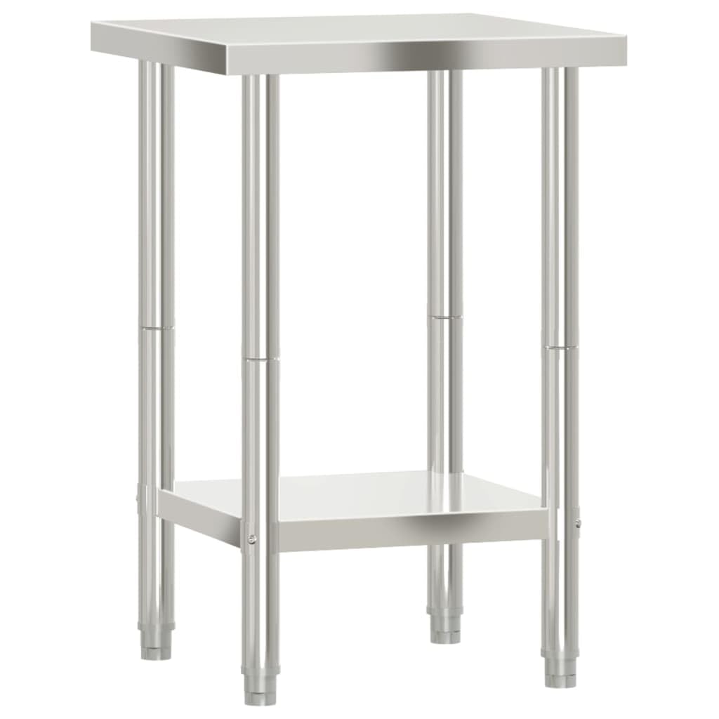 vidaXL Stainless Steel Work Table - 21.7&quot;x21.7&quot; Kitchen Prep Table with Bottom Shelf for Commercial Use, Adjustable Feet for Stability