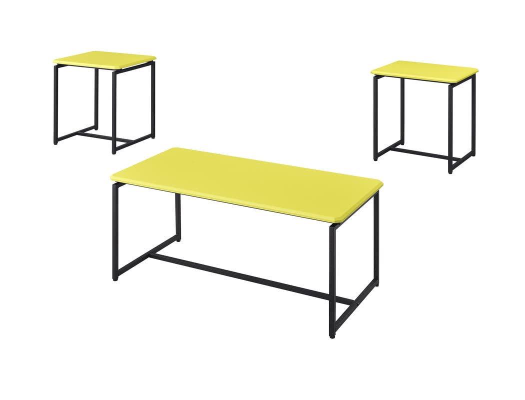 Lilola Home GT 3 Piece Yellow Carbon Fiber Wrap Coffee Table and End Table Set