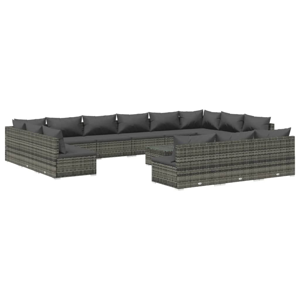 vidaXL Patio Lounge Set 14 Piece with Cushions Garden Outdoor Lawn Yard Terrace Balcony Seat Seating Sofa Lounge Set Furniture Gray Poly Rattan