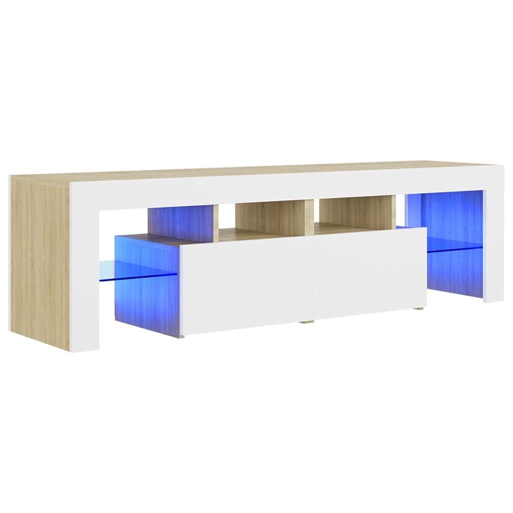 TV Cabinet with LED Lights White 55.1&quot;x13.8&quot;x15.7&quot;