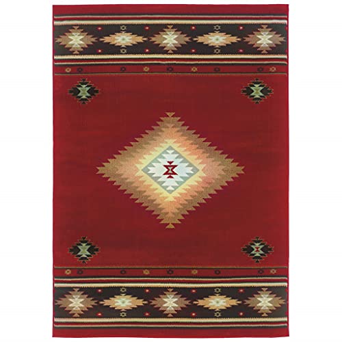 HomeRoots Polypropylene 4’ x 6’ Red and Beige Ikat Pattern Area Rug