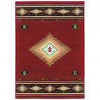 HomeRoots Polypropylene 4’ x 6’ Red and Beige Ikat Pattern Area Rug