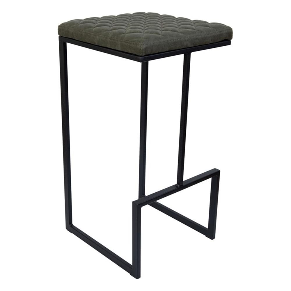 LeisureMod Olive Green Leather Bar Stool - Modern Counter Height Stool with Metal Frame & Comfortable Back Support