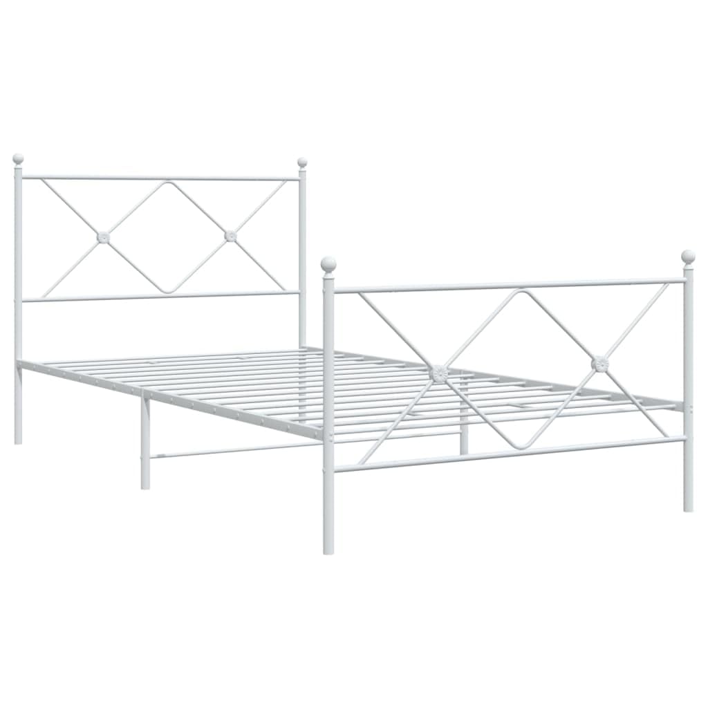 vidaXL Elegant White Steel Single Bed Frame with Headboard/Footboard - Under-Bed Storage - Metal Slats - 81.5x41.3x35.6