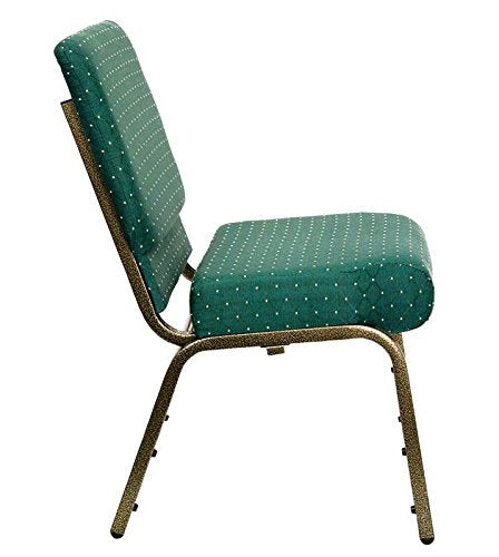 Flash Furniture HERCULES Series 21''W Stacking Church Chair in Hunter Green Dot Patterned Fabric - Gold Vein Frame