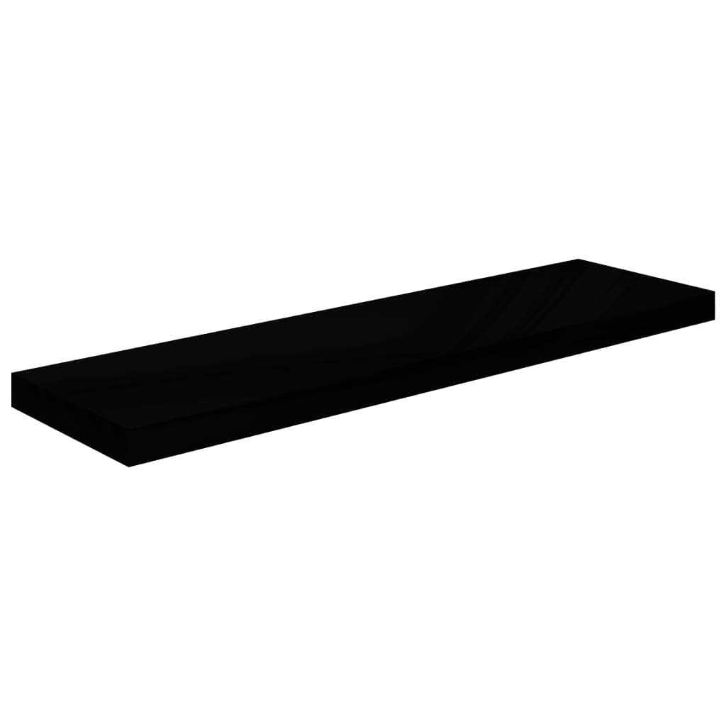 vidaXL Floating Wall Shelf in High Gloss Black – Invisible Mounting System, Honeycomb MDF and Metal Construct, 35.4&quot;x9.3&quot;x1.5&quot;, Modern Style Display Shelf