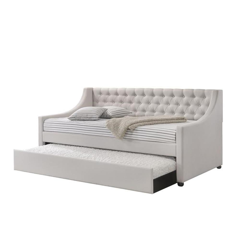 Acme Lianna Tufted Upholstered Twin Daybed and Trundle in Beige and Fog Fabric