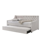 Acme Lianna Tufted Upholstered Twin Daybed and Trundle in Beige and Fog Fabric