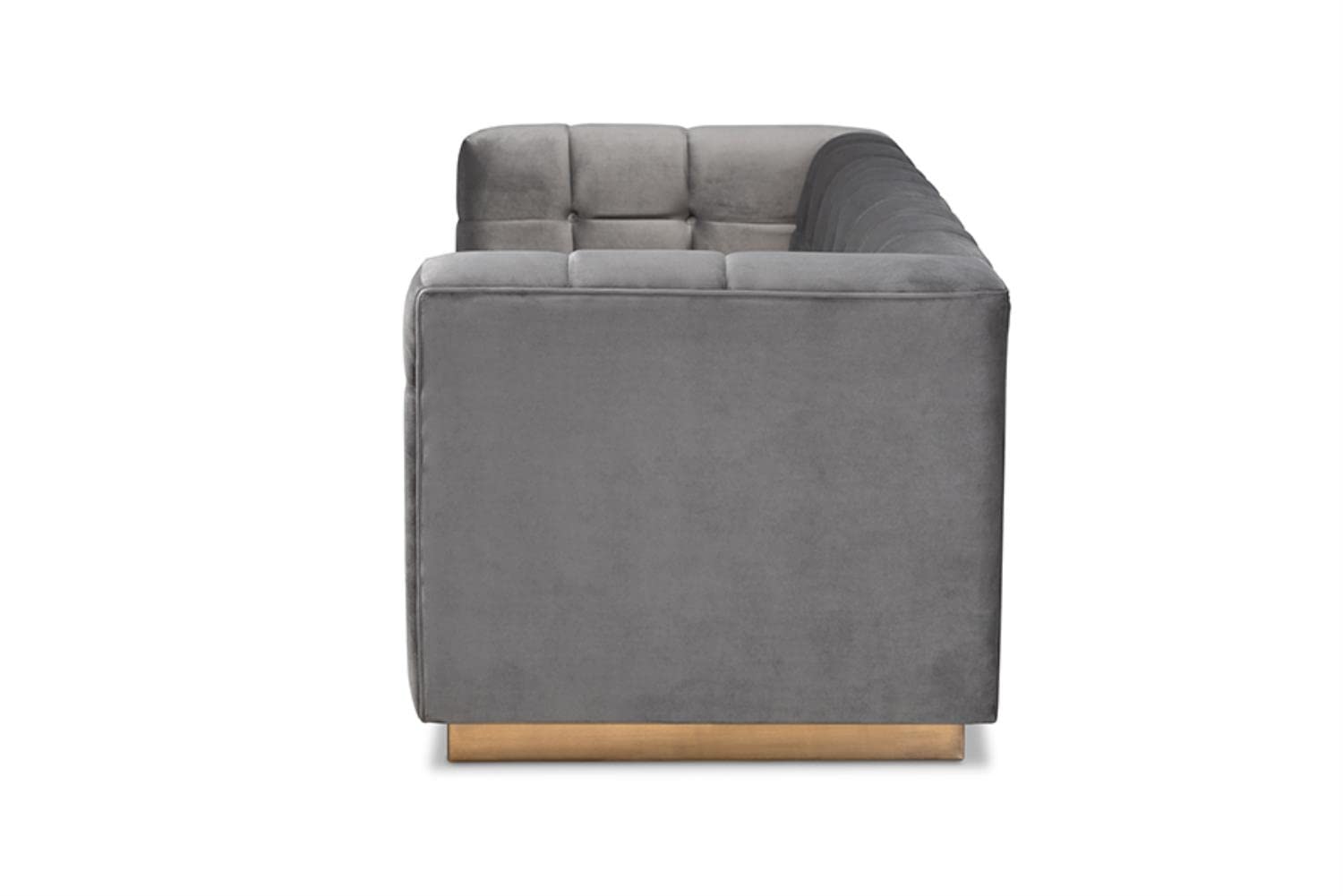 Baxton Studio Loreto Glam and Luxe Grey Velvet Fabric Upholstered Brushed Gold Finished Sofa