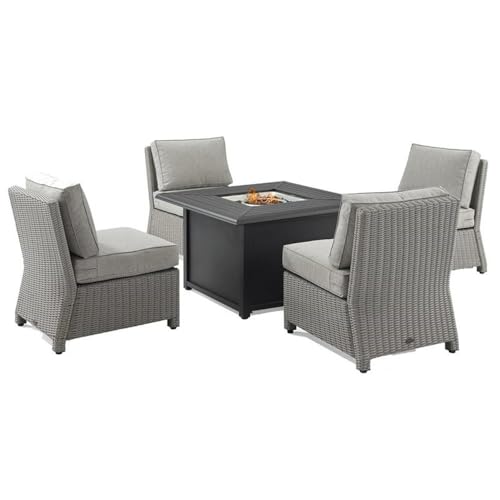 Crosley Bradenton 5Pc Outdoor Wicker Conversation Set W/Fire Table Gray/Gray - Dante Fire Table & 4 Armless Chairs