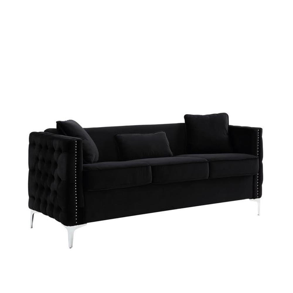 Lilola Home Bayberry Black Velvet Sofa Loveseat Living Room Set
