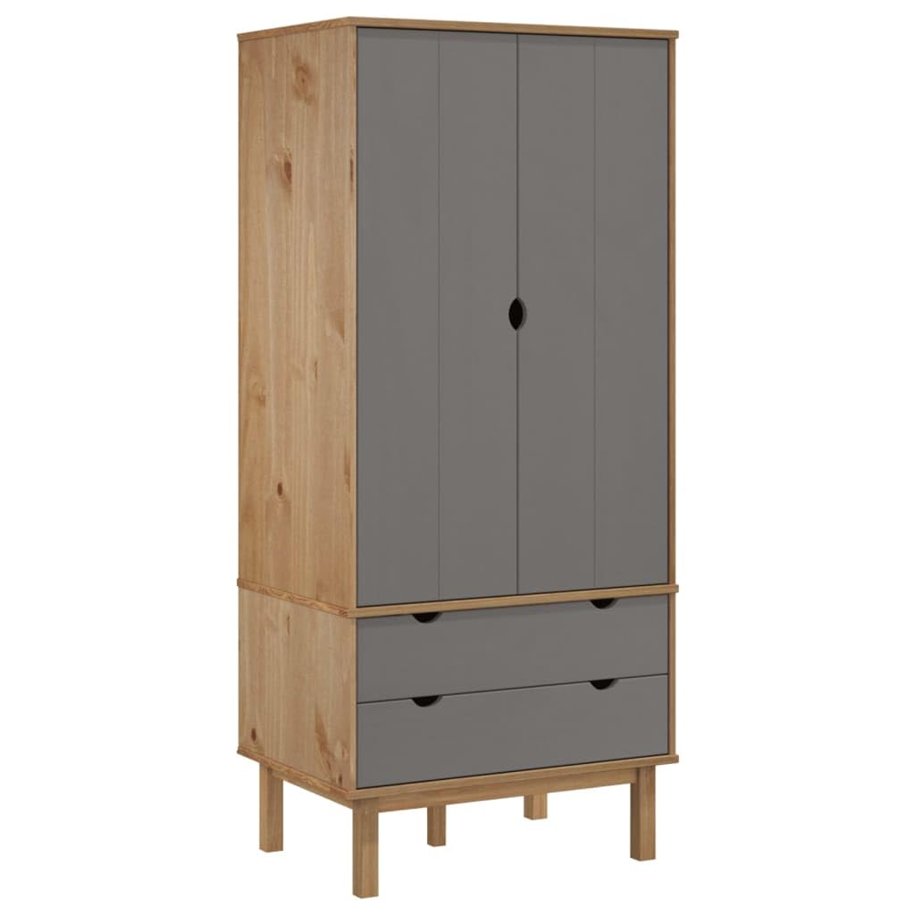 vidaXL Wardrobe OTTA Brown and Gray 30.1&quot;x20.9&quot;x67.7&quot; Solid Wood Pine