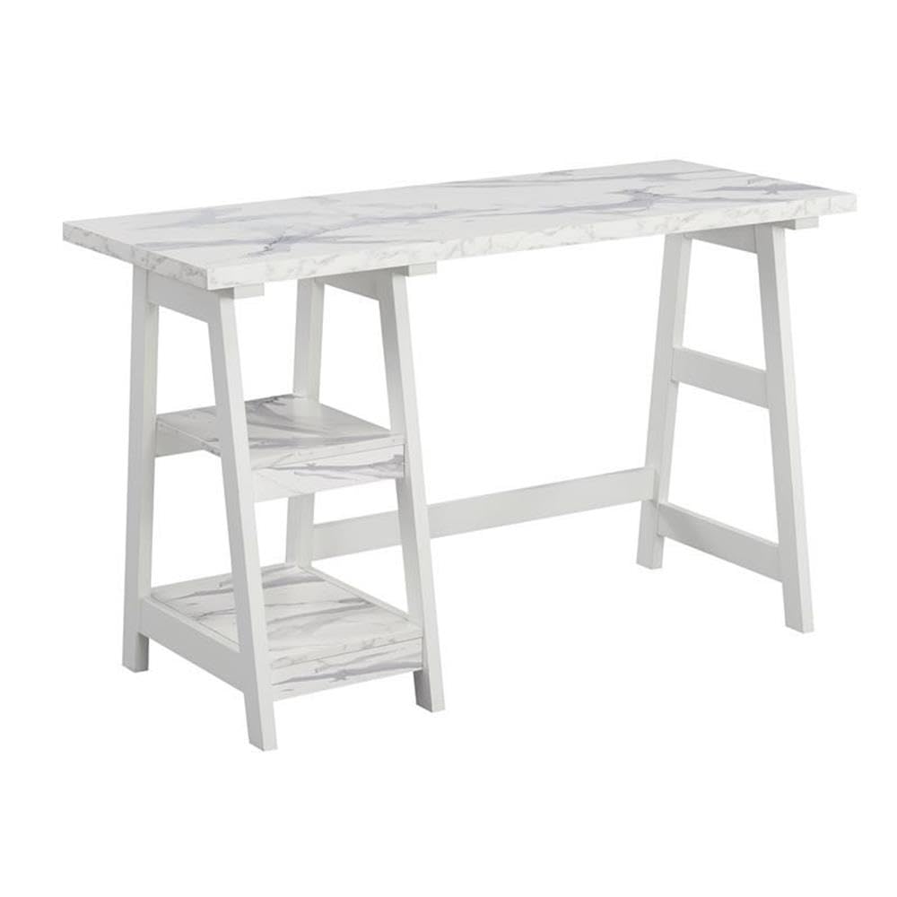 Convenience Concepts Designs2Go Trestle Desk 47 - Modern Desk or Vanity with Shelves, for Office, Dorm, Living Room, White Faux 