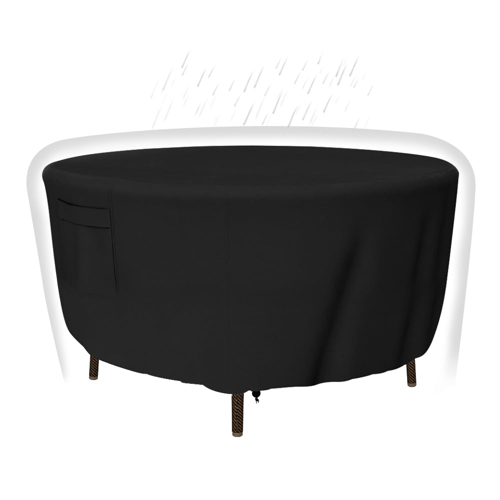 Patio Furniture Covers - Heavy Duty Round Table Cover (110D X 28H Inch) For Outdoor Dining & Coffee Table, Chair - Waterproof &
