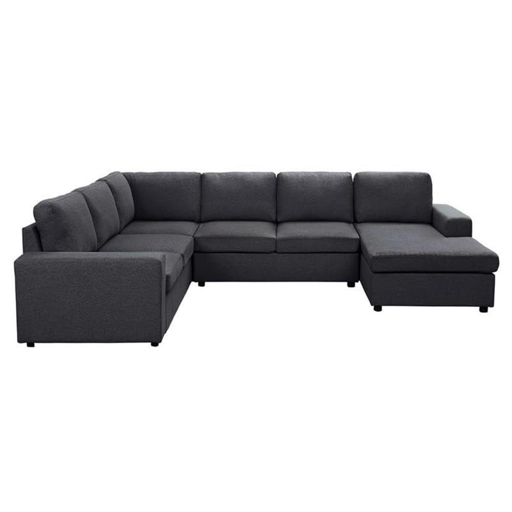 Lilola Home Dakota Sectional Sofa with Reversible Chaise in Dark Gray Linen